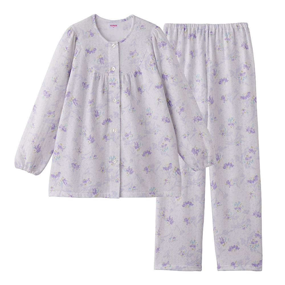 【綿混】ソフトキルト 長袖長パンツ フェミニンパジャマ TG8044 パープル