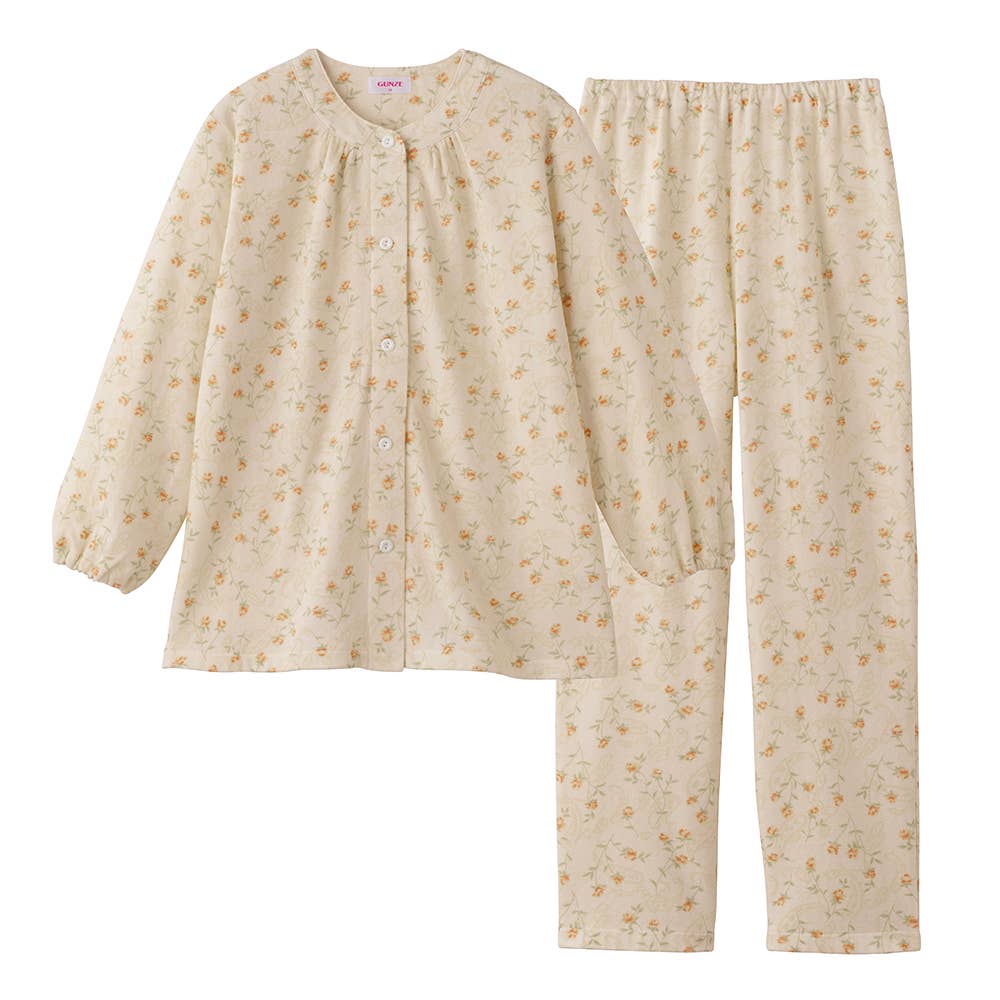 【綿混】ソフトキルト 長袖長パンツ フェミニンパジャマ TG8094 クリーム