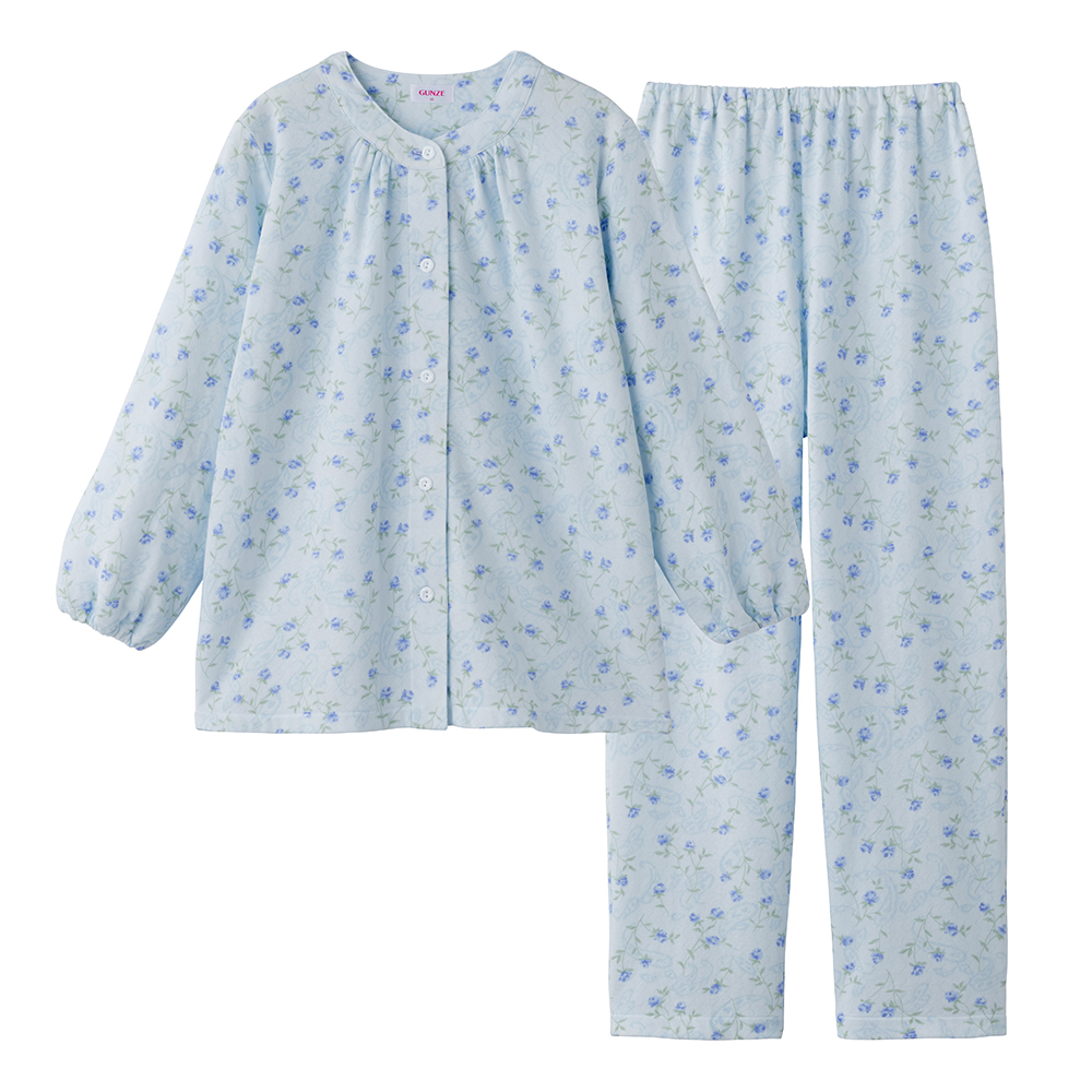 【綿混】ソフトキルト 長袖長パンツ フェミニンパジャマ TG8094 サックス