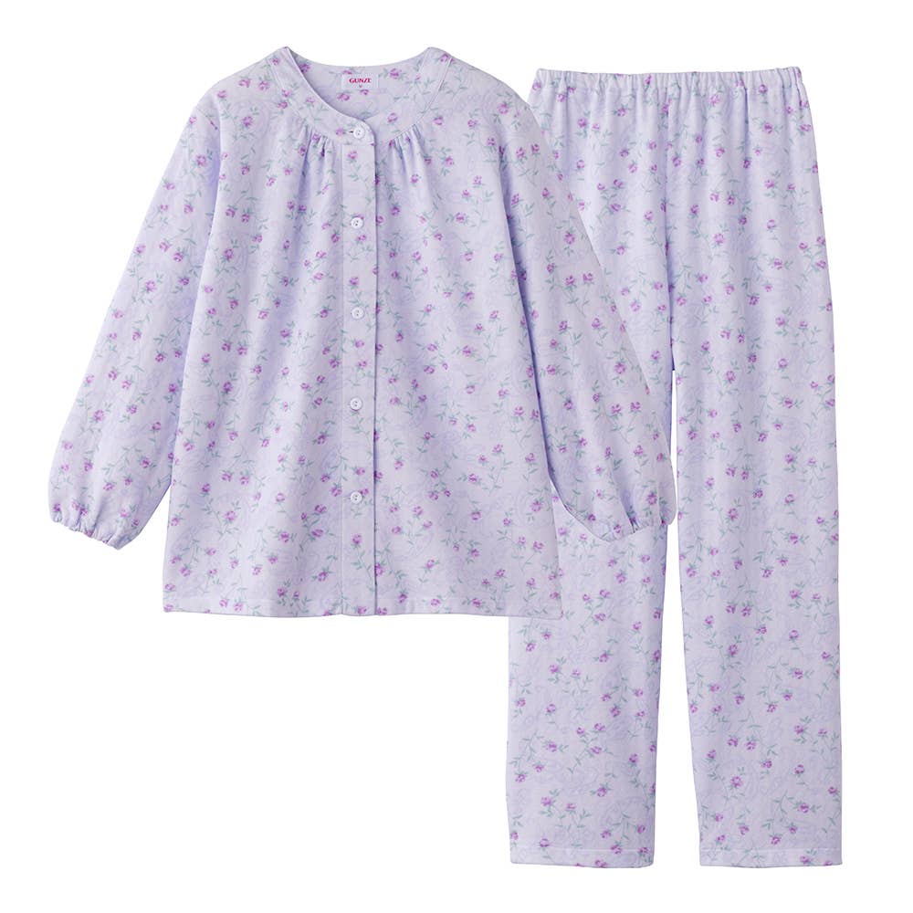 【綿混】ソフトキルト 長袖長パンツ フェミニンパジャマ TG8094 パープル