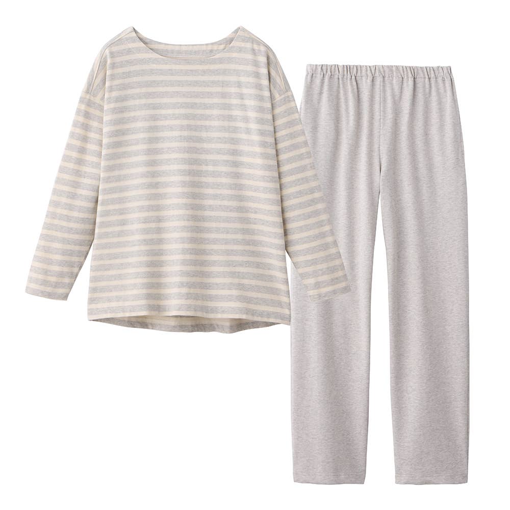 綿100％ オーガニックコットン使用 ボーダールームウェア 長袖長