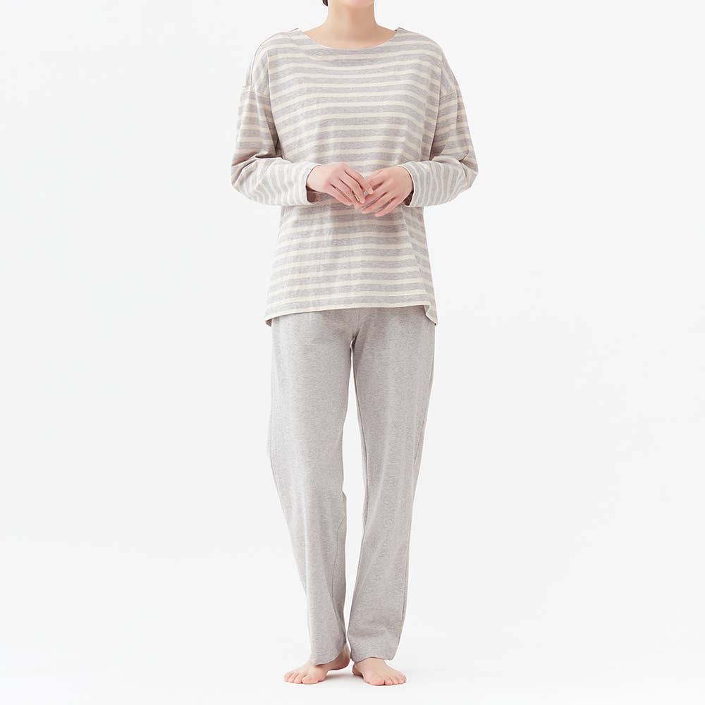 綿100% オーガニックコットン使用 ボーダールームウェア 長袖長パンツ【送料無料】 TH4715 E9