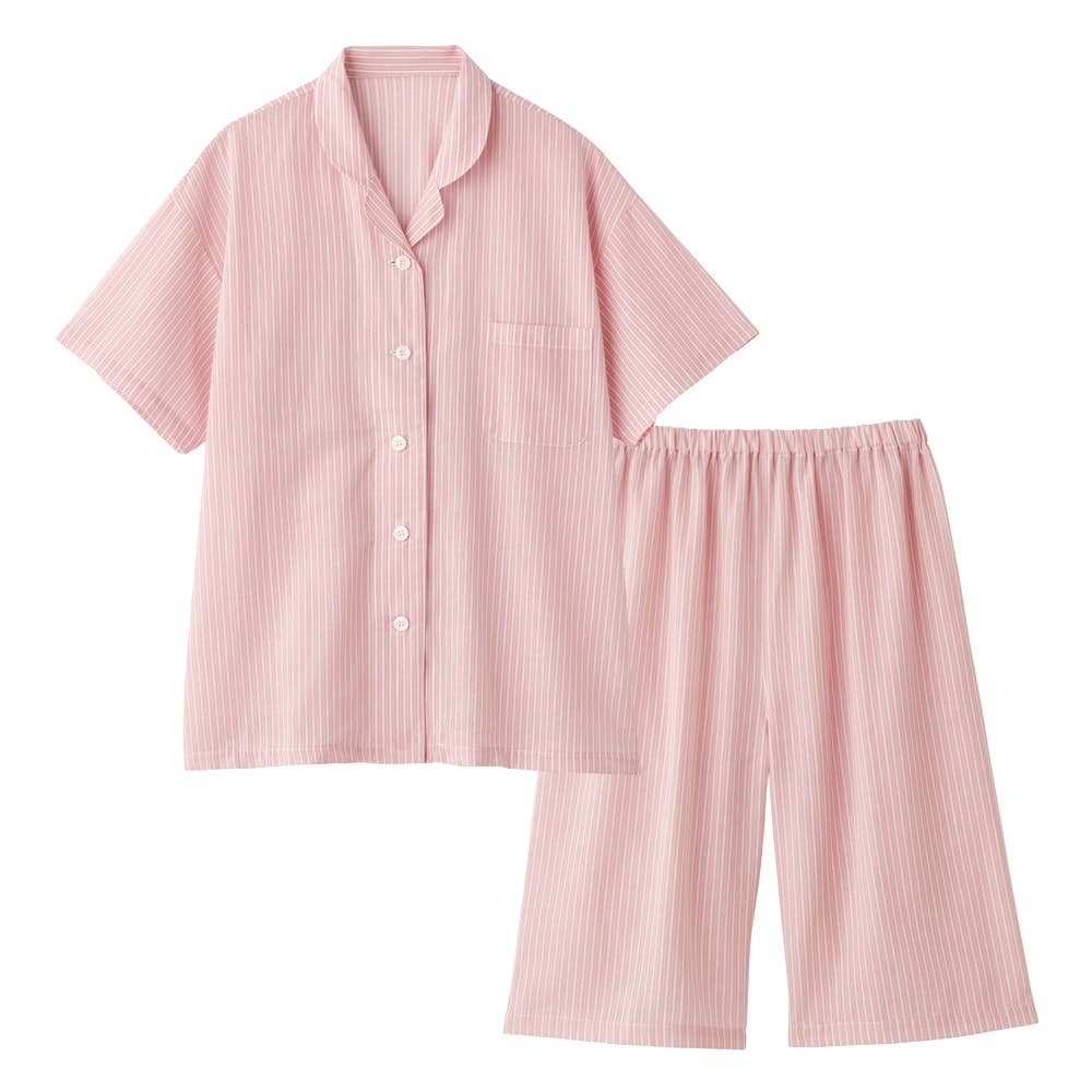 【アセドロン】綿混 背中メッシュ 半袖5分丈パンツ パジャマ TL1006 ピンク