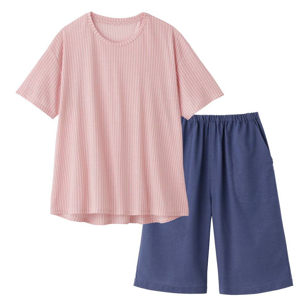 【アセドロン】綿混 メッシュ 半袖5分丈パンツ ルームウェア TL1026 ピンク