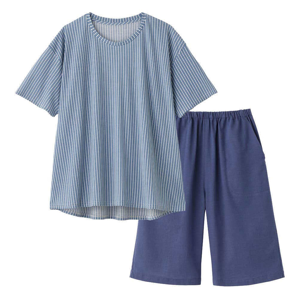 【アセドロン】綿混 メッシュ 半袖5分丈パンツ ルームウェア TL1026 ネービーブルー