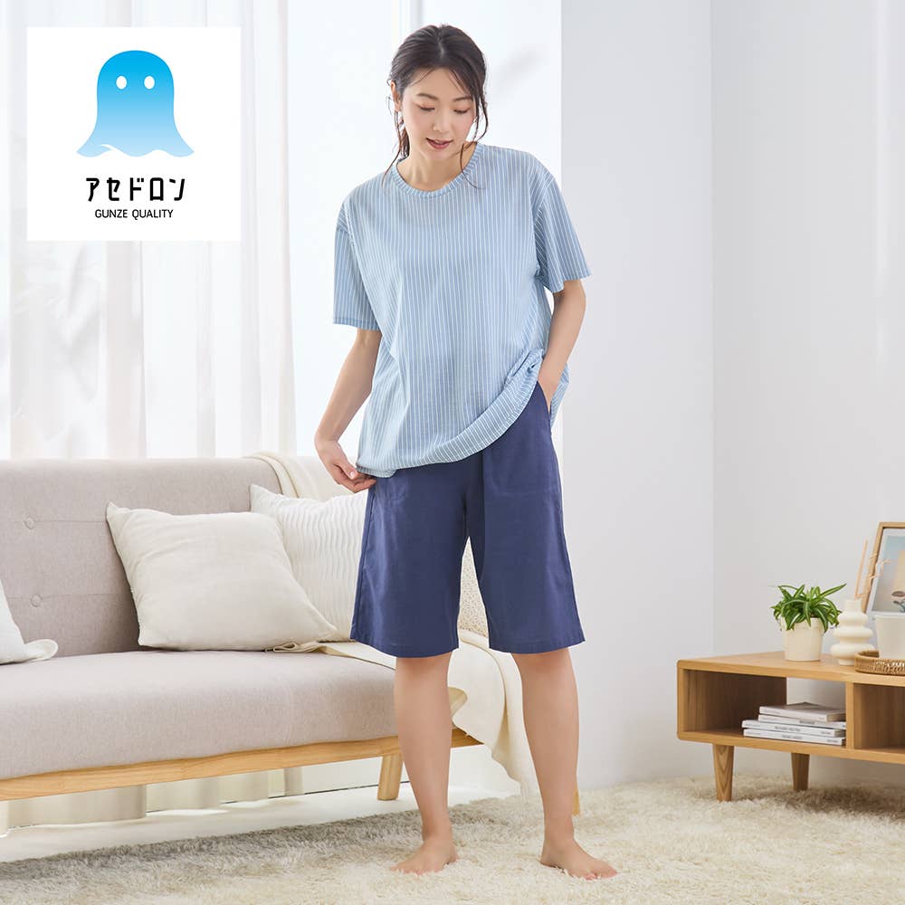 【アセドロン】綿混 メッシュ 半袖5分丈パンツ ルームウェア