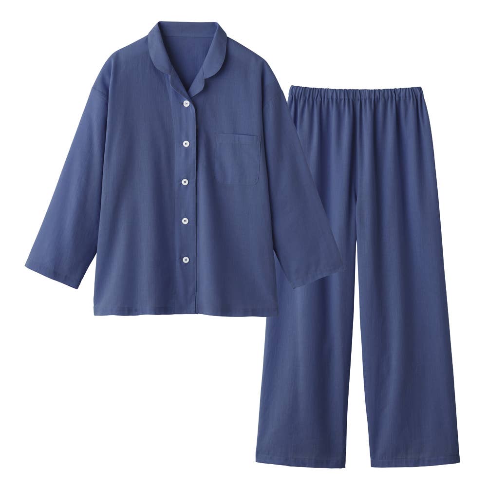 【アセドロン】綿混クレープ 長袖長パンツ パジャマ TL2016 ネービーブルー