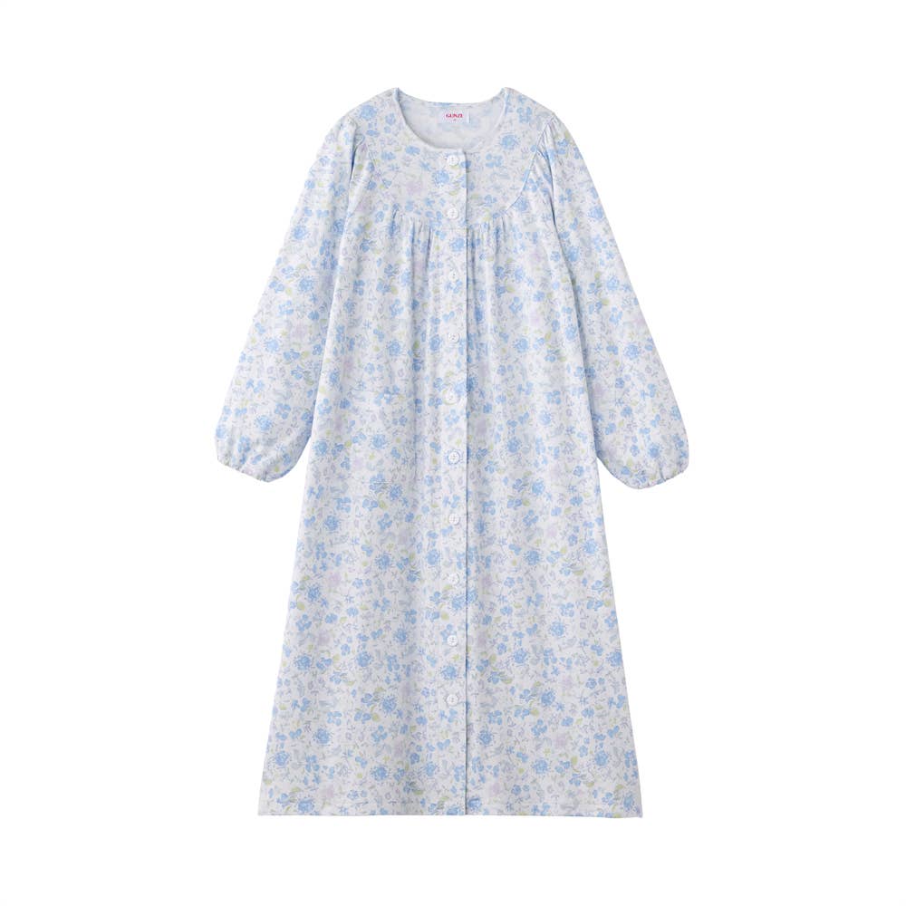 【 綿100％ スムース 】 介護する人の声から生まれた ネグリジェ 長袖 TN2326 サックス