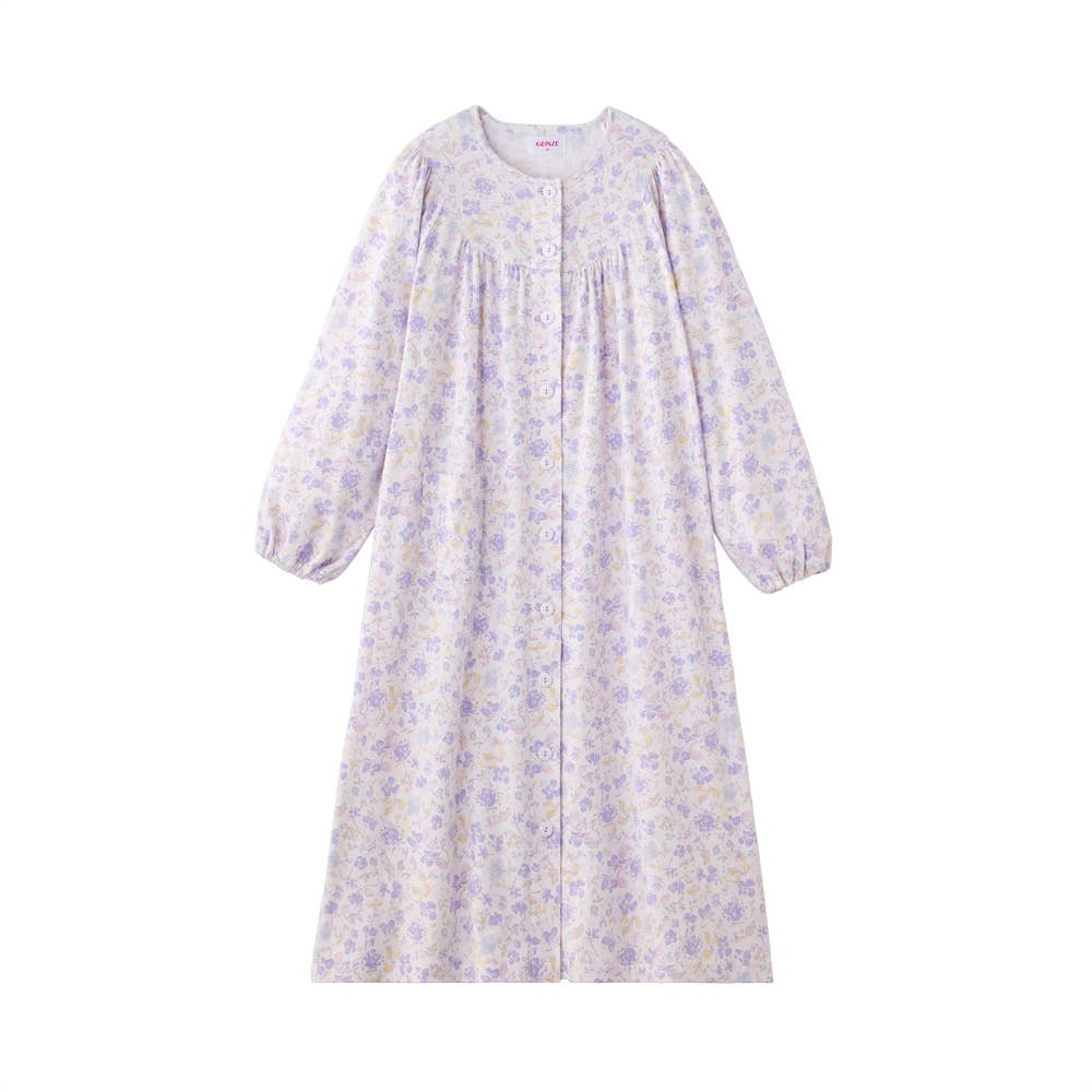【 綿100％ スムース 】 介護する人の声から生まれた ネグリジェ 長袖 TN2326 パープル