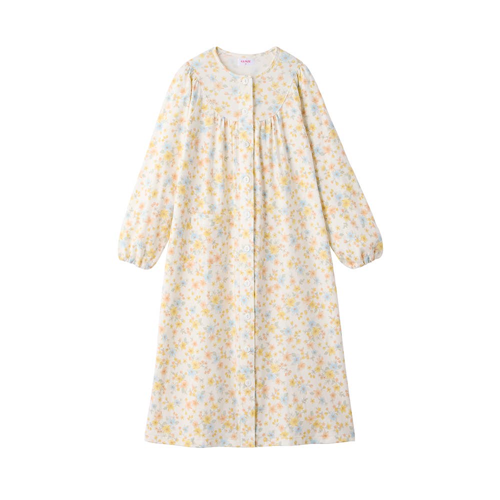 綿100％ スムース パジャマ 長袖ネグリジェ TN2335 クリーム