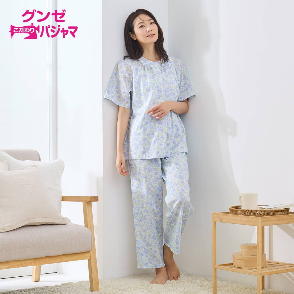 綿100％ 布帛 パジャマ 半袖長パンツ