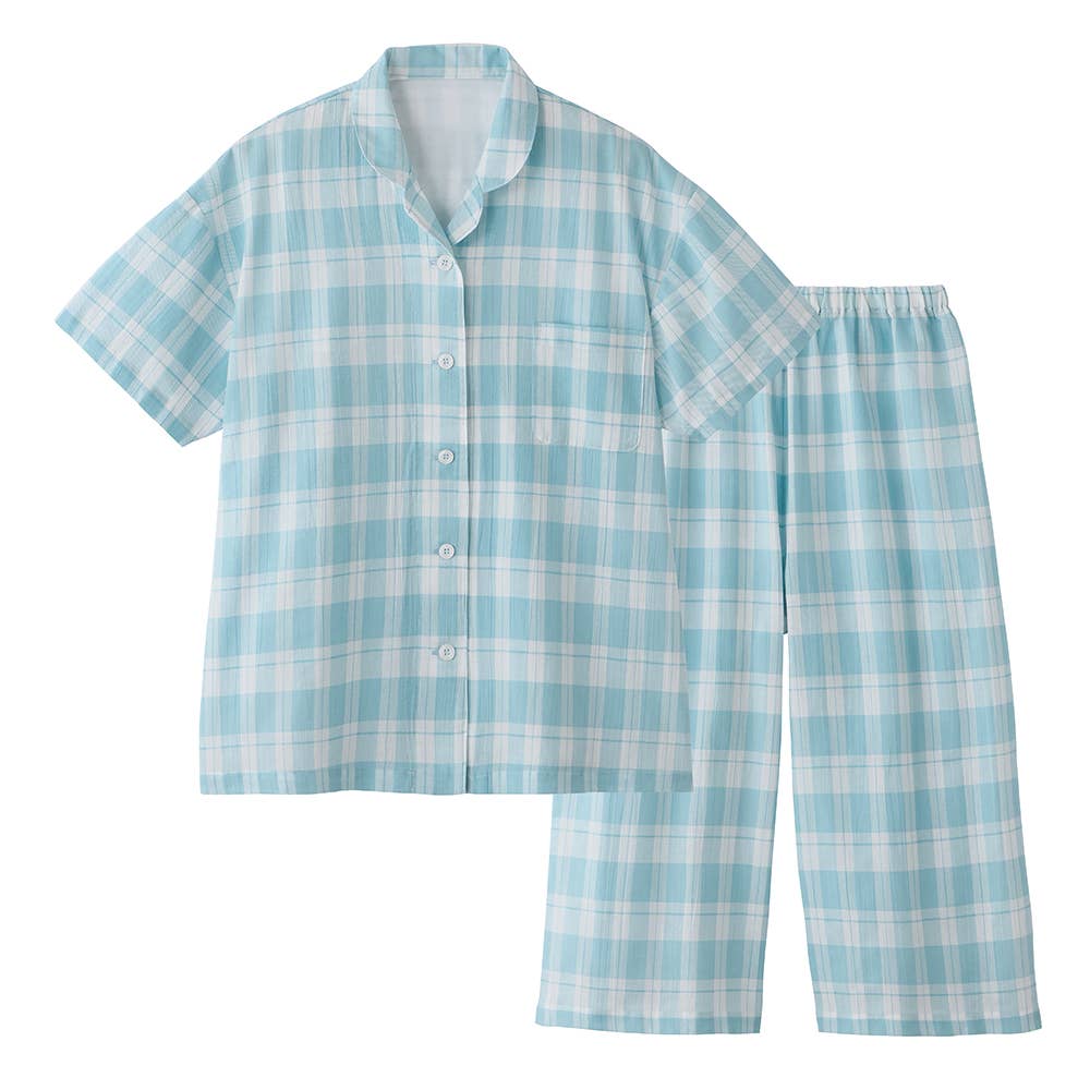 【アセドロン】 改質レーヨン パジャマ 半袖７分丈パンツ TP1055 ブルー