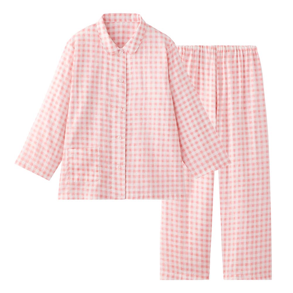 綿100％ Wガーゼ パジャマ 長袖長パンツ TP2026 ピンク
