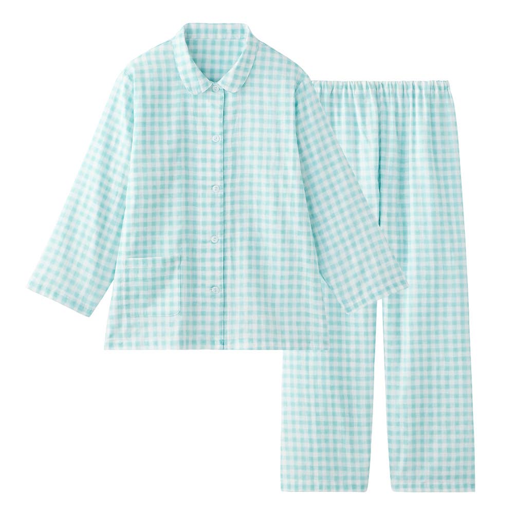 綿100％ Wガーゼ パジャマ 長袖長パンツ TP2026 グリーン