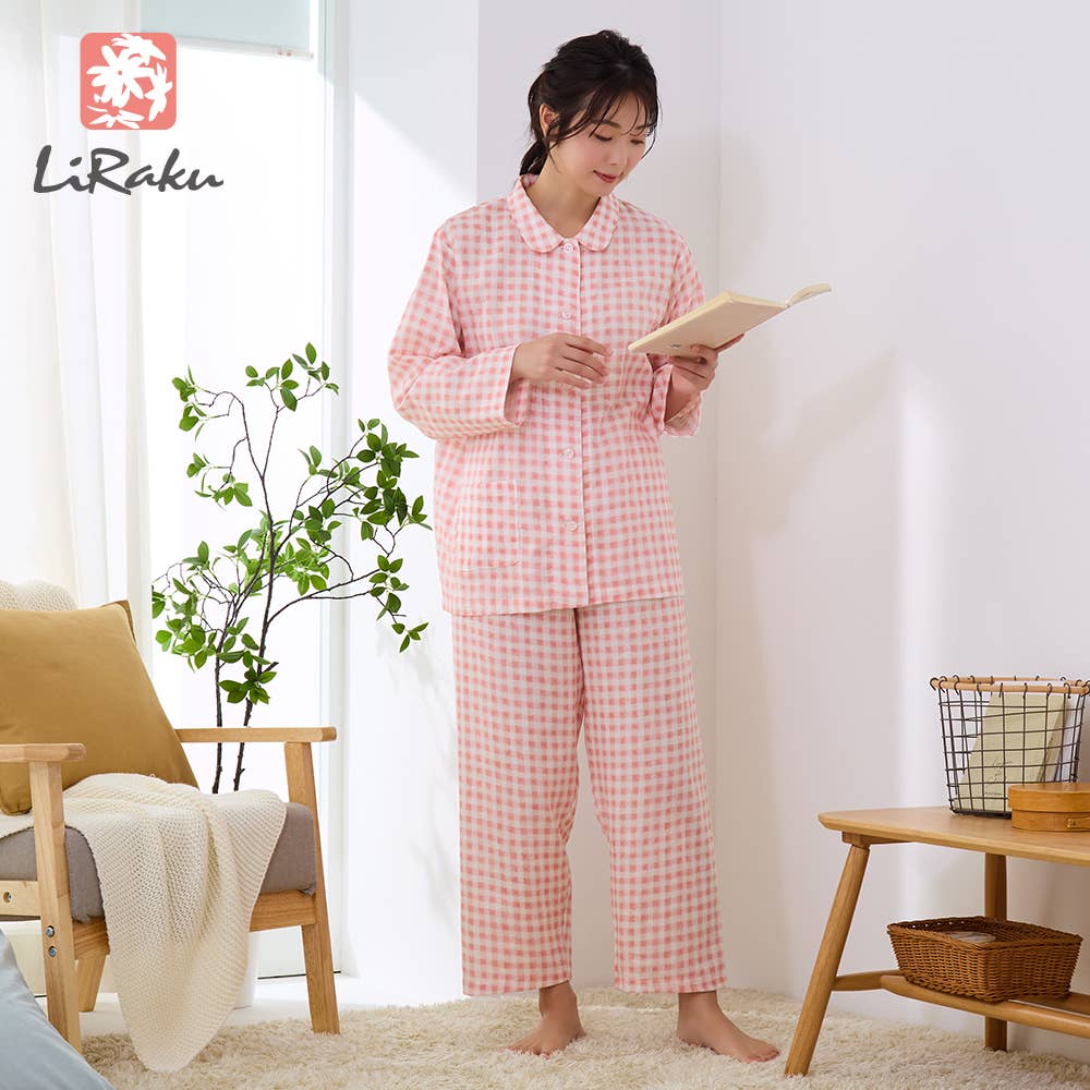 綿100％ Wガーゼ パジャマ 長袖長パンツ