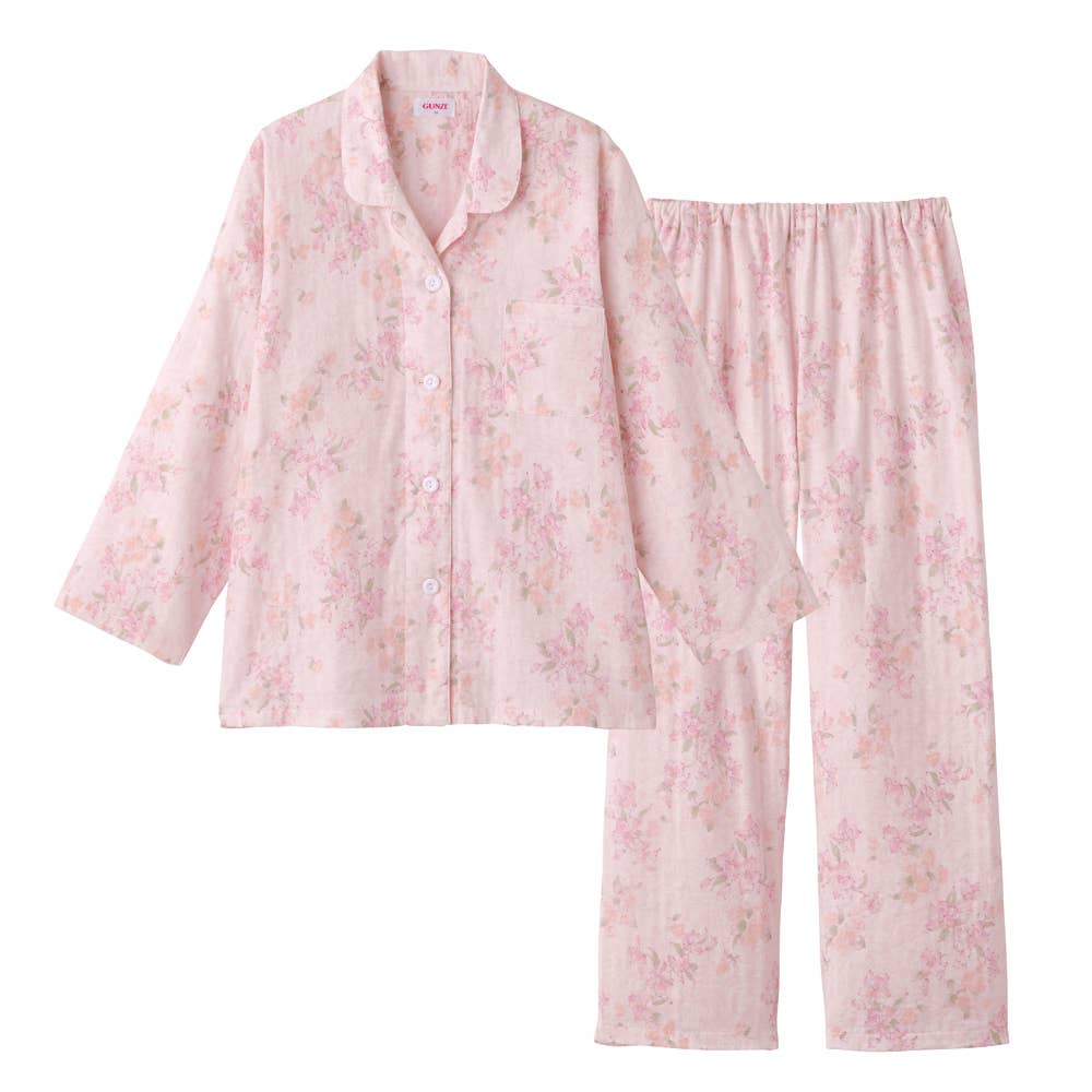 【保湿×抗菌防臭】 綿100％ ダブルガーゼ 長袖長パンツ パジャマ TP2096 ピンク