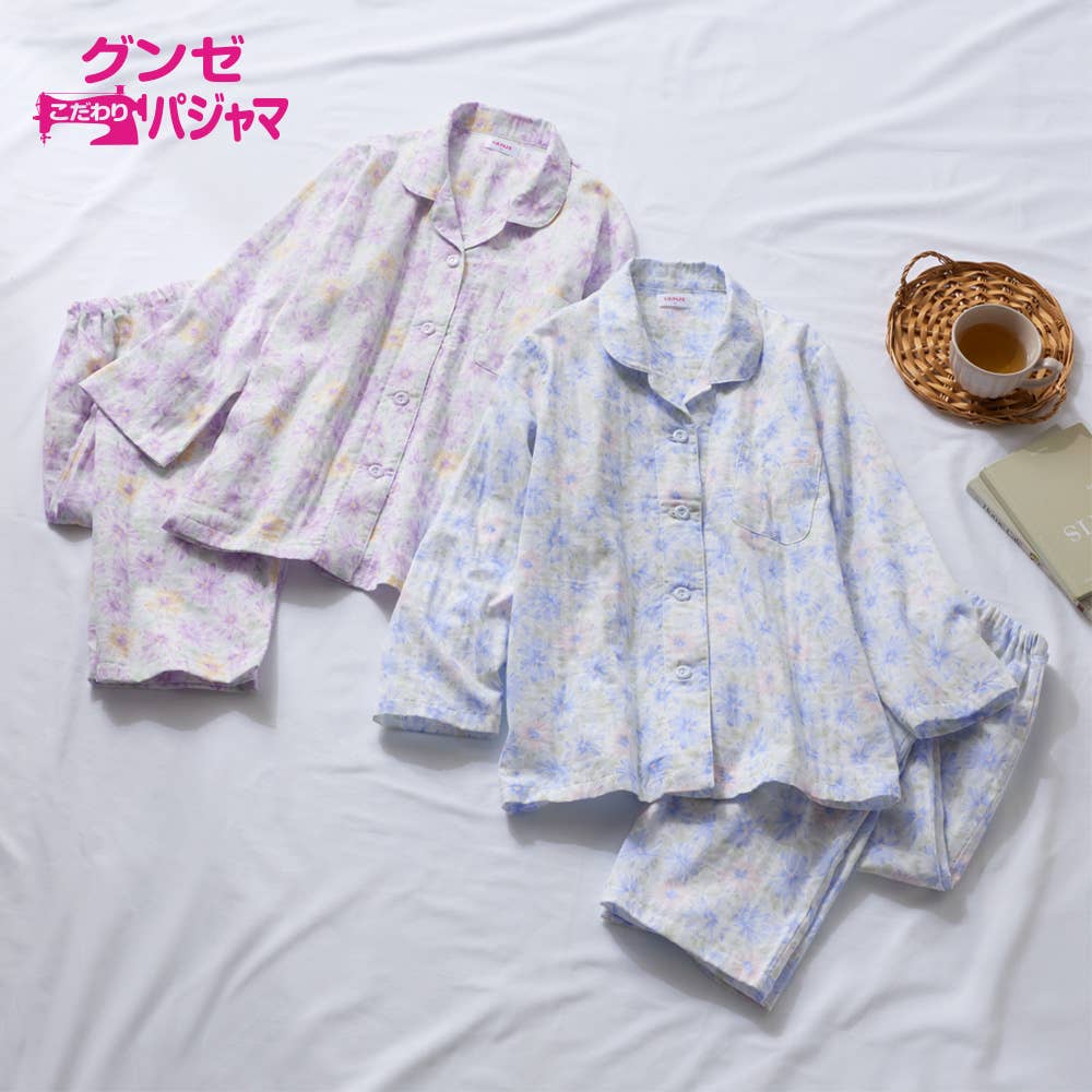 【保湿加工×抗菌防臭加工】 綿100% ダブルガーゼ長袖長パンツ パジャマ
