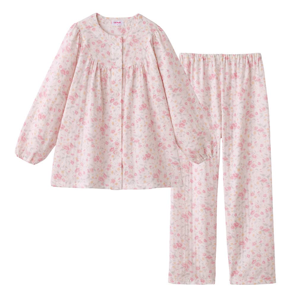 【部屋干しOK】綿100％ Wガーゼ 長袖長パンツ パジャマ TP2116 ピンク