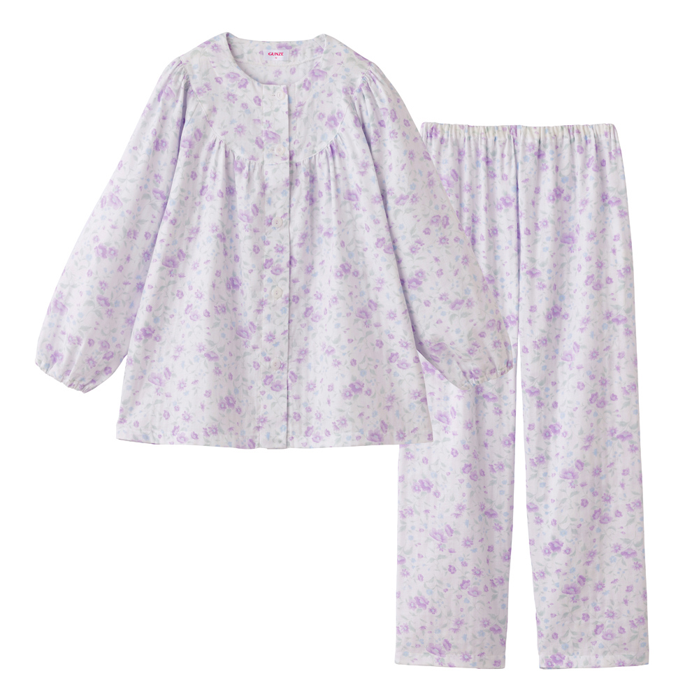 【部屋干しOK】綿100％ Wガーゼ 長袖長パンツ パジャマ TP2116 パープル