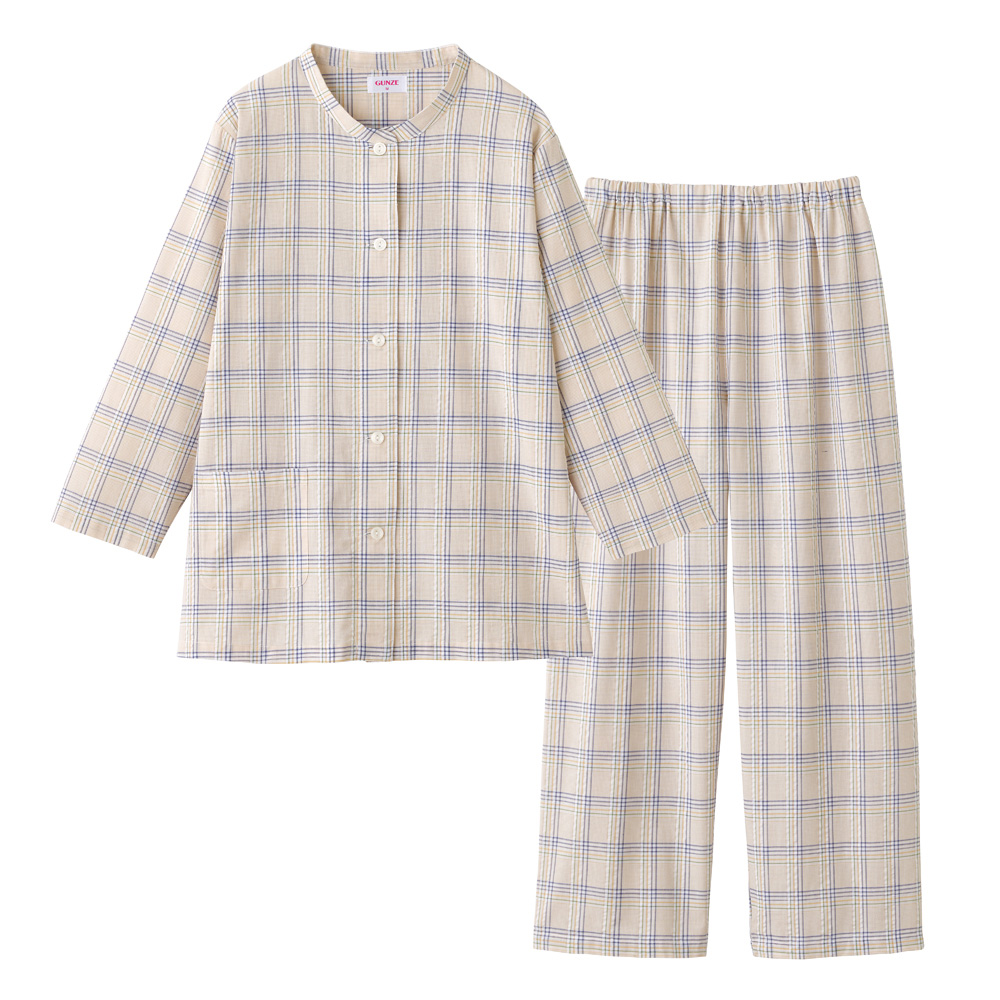 【珪藻土入り・吸汗速乾】綿混サッカー 長袖長パンツ パジャマ TP2206 イエロー