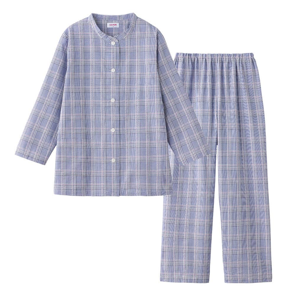 【珪藻土入り・吸汗速乾】綿混サッカー 長袖長パンツ パジャマ TP2206 ネービーブルー