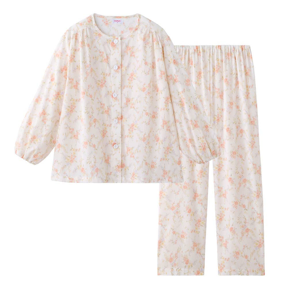 【高島ちぢみ・涼感】 綿100% 楊柳 長袖長パンツ パジャマ【送料無料】 TP2246EC クリーム