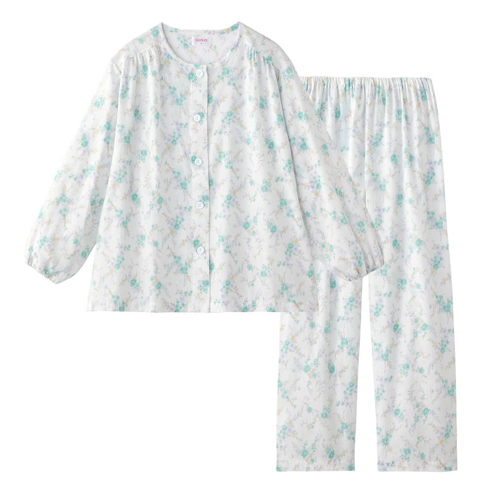 【高島ちぢみ・涼感】 綿100% 楊柳 長袖長パンツ パジャマ【送料無料】 TP2246EC グリーン