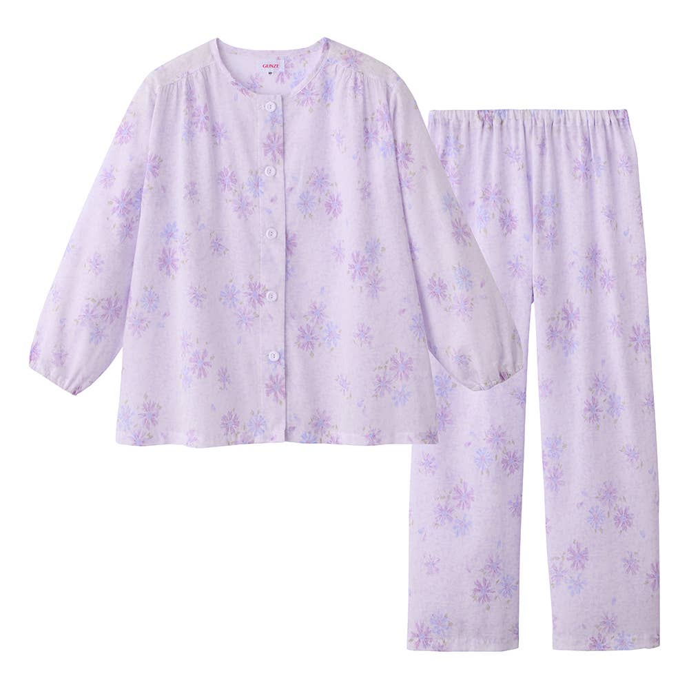 綿100％ 薄手布帛 パジャマ 長袖長パンツ【SALE】 TP2354 パープル