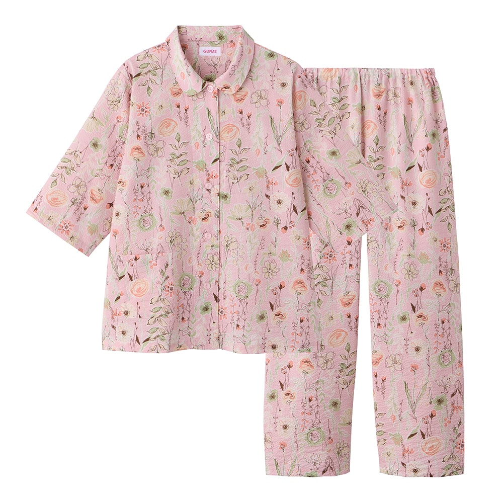 綿100％ リップル加工 パジャマ 7分袖長パンツ【SALE】 TP3024