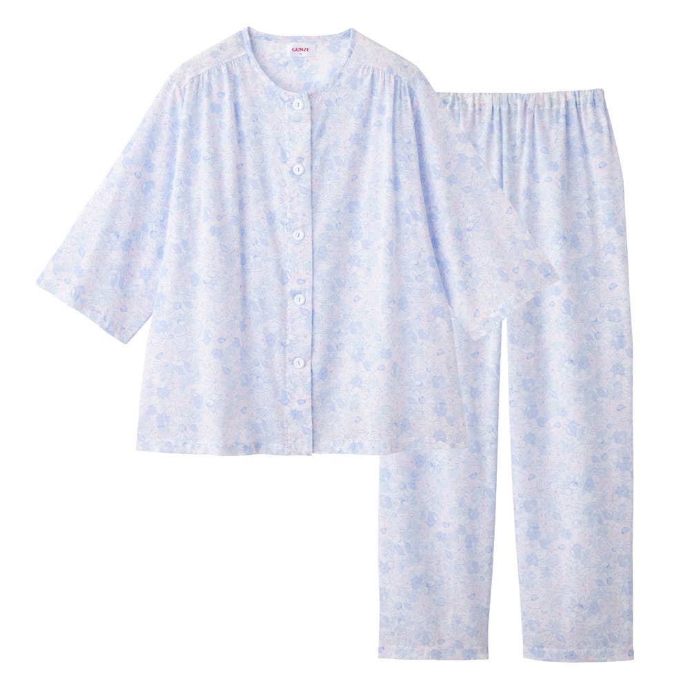 綿100％ 楊柳 パジャマ ７分袖長パンツ【SALE】 TP3065 サックス