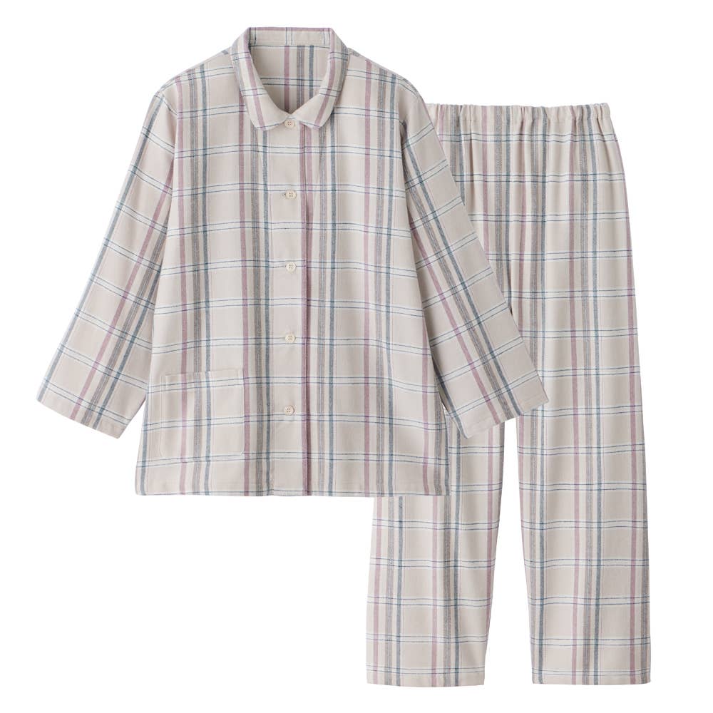 脇縫い目無し パジャマ ネル起毛 長袖長パンツ【送料無料】 TP4084 ベージュ