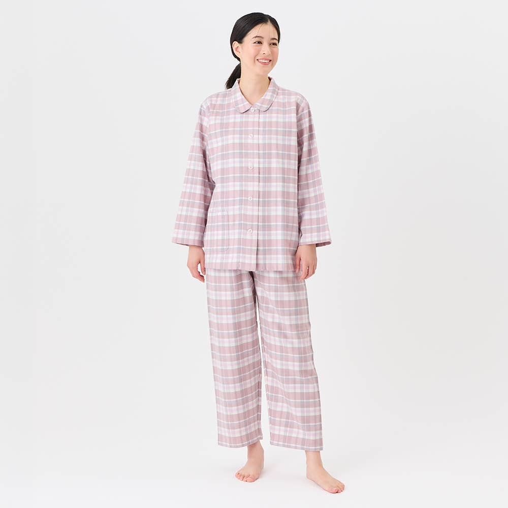 【脇縫い目無し・綿100%】ネル起毛 長袖長パンツ パジャマ【送料無料】 TP4085 ピンク