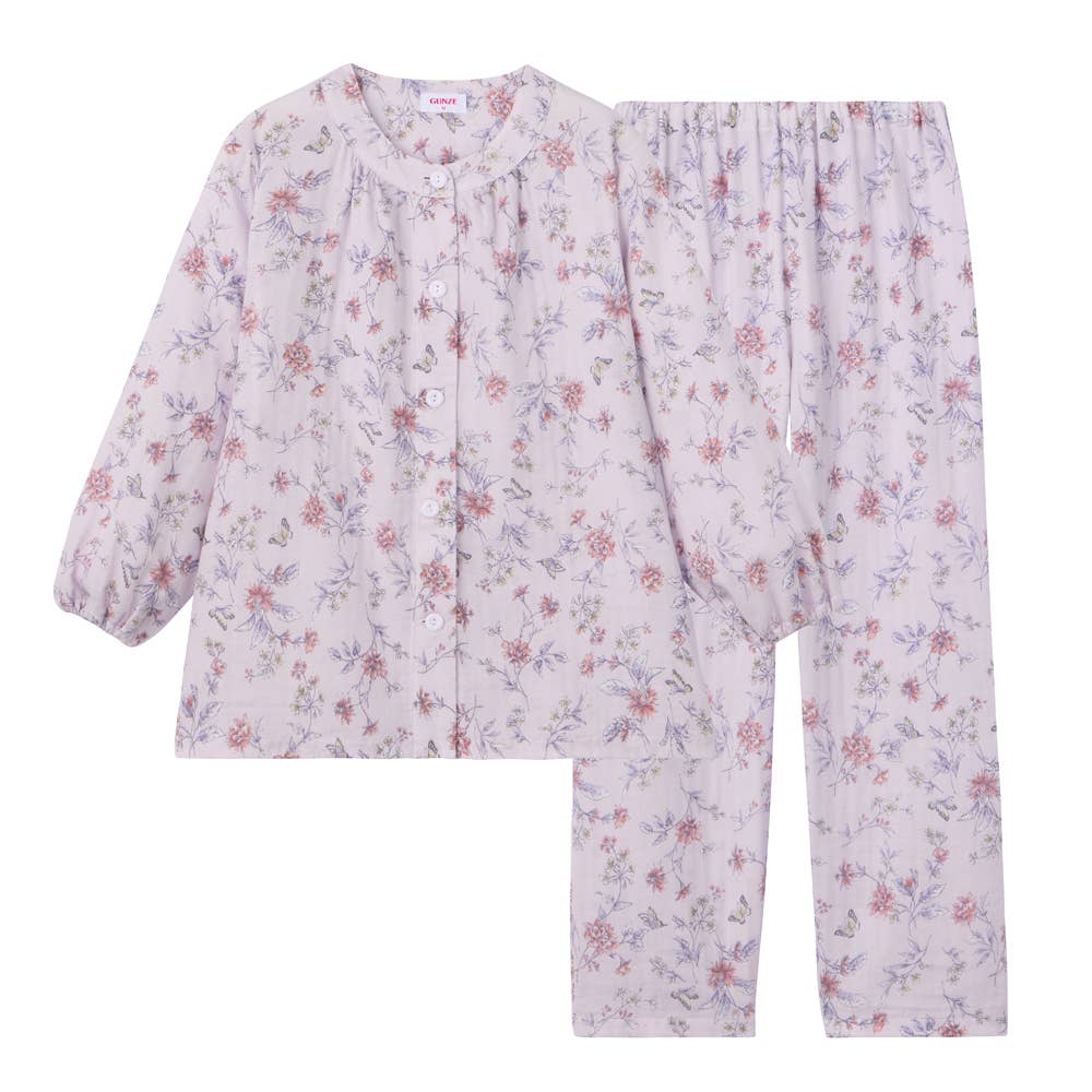 【保湿・綿100%】Wガーゼ 長袖長パンツ フェミニンパジャマ TP4095 ピンク