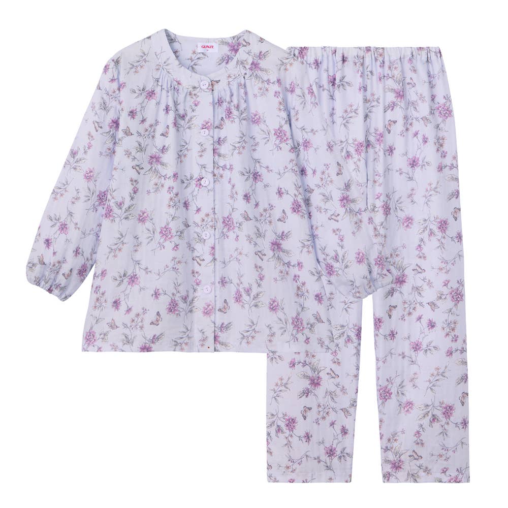 【保湿・綿100%】Wガーゼ 長袖長パンツ フェミニンパジャマ TP4095 パープル