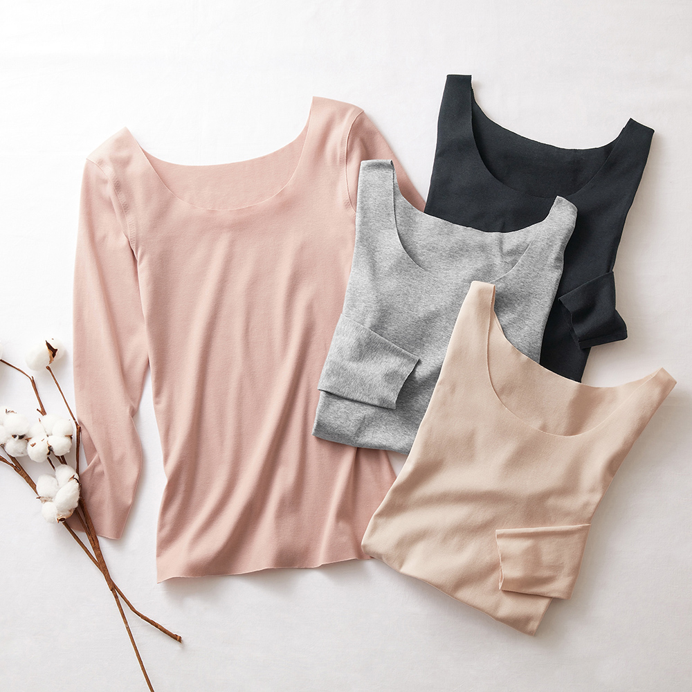 【Fitte(完全無縫製)】8分袖インナー