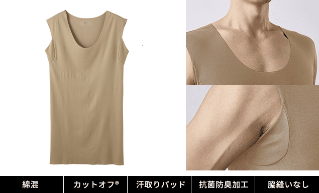 写真:YG Tシャツ専用 汗取りパッド付Tシャツ(YV2613P) 綿混 カットオフ® 汗取りパッド 抗菌防臭加工 脇縫いなし
