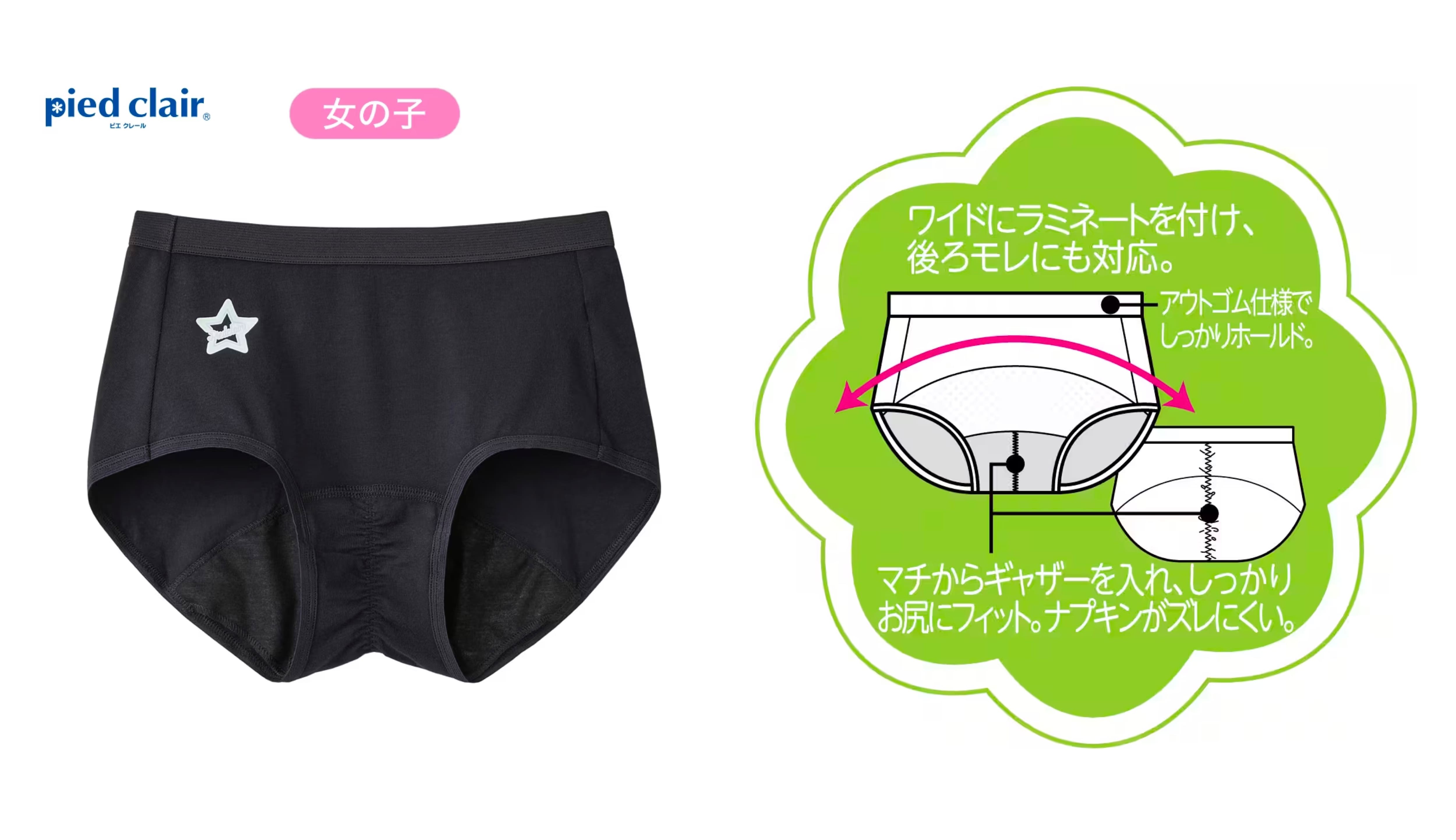 pied clair（ピエクレール）【スポーツ用】サニタリーショーツ（ジュニア用）（140〜165cm）<PCP220EC>