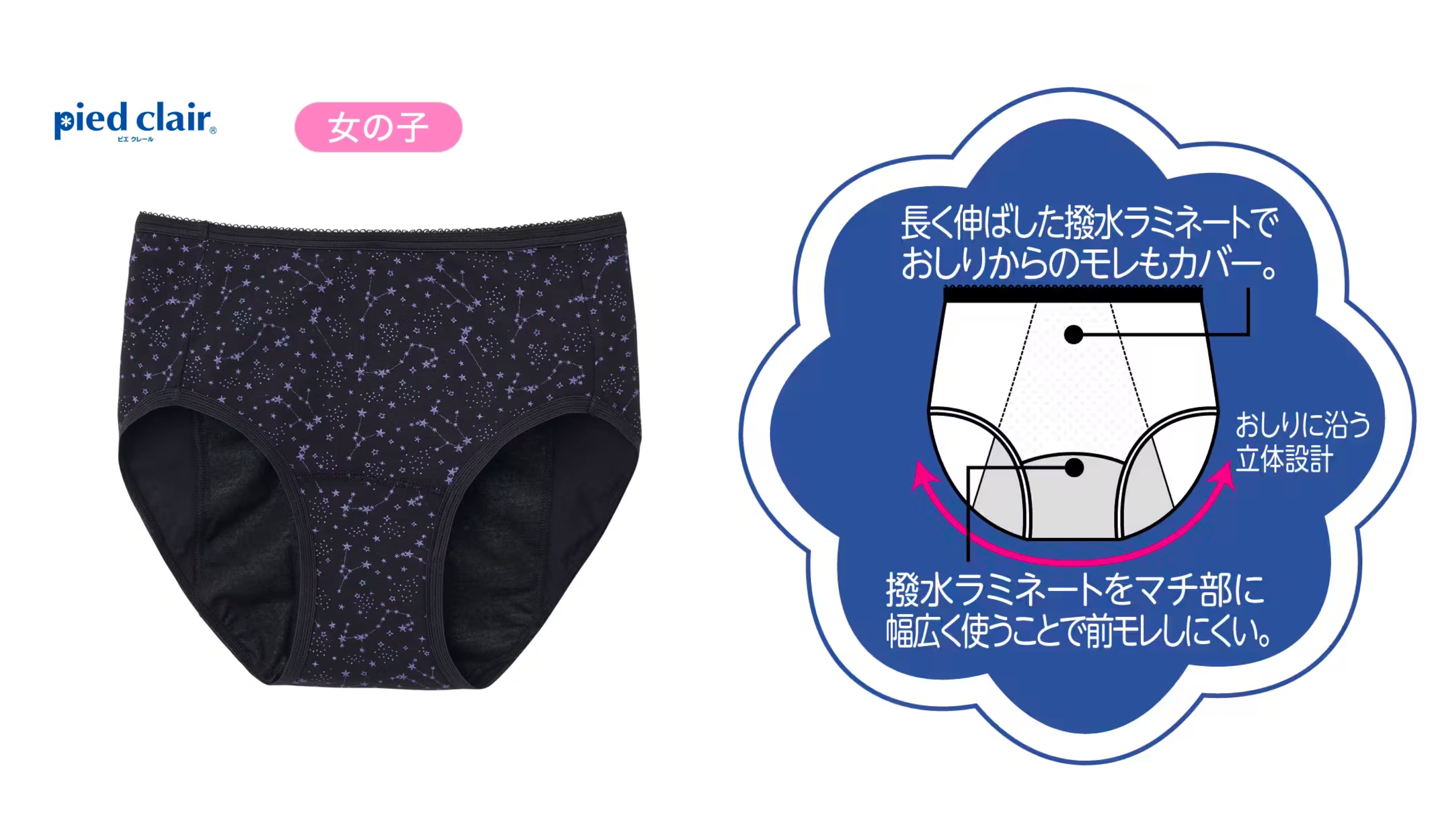 pied clair（ピエクレール）【夜用】サニタリーショーツ（ジュニア用）（140〜165）<PCP200EC>
