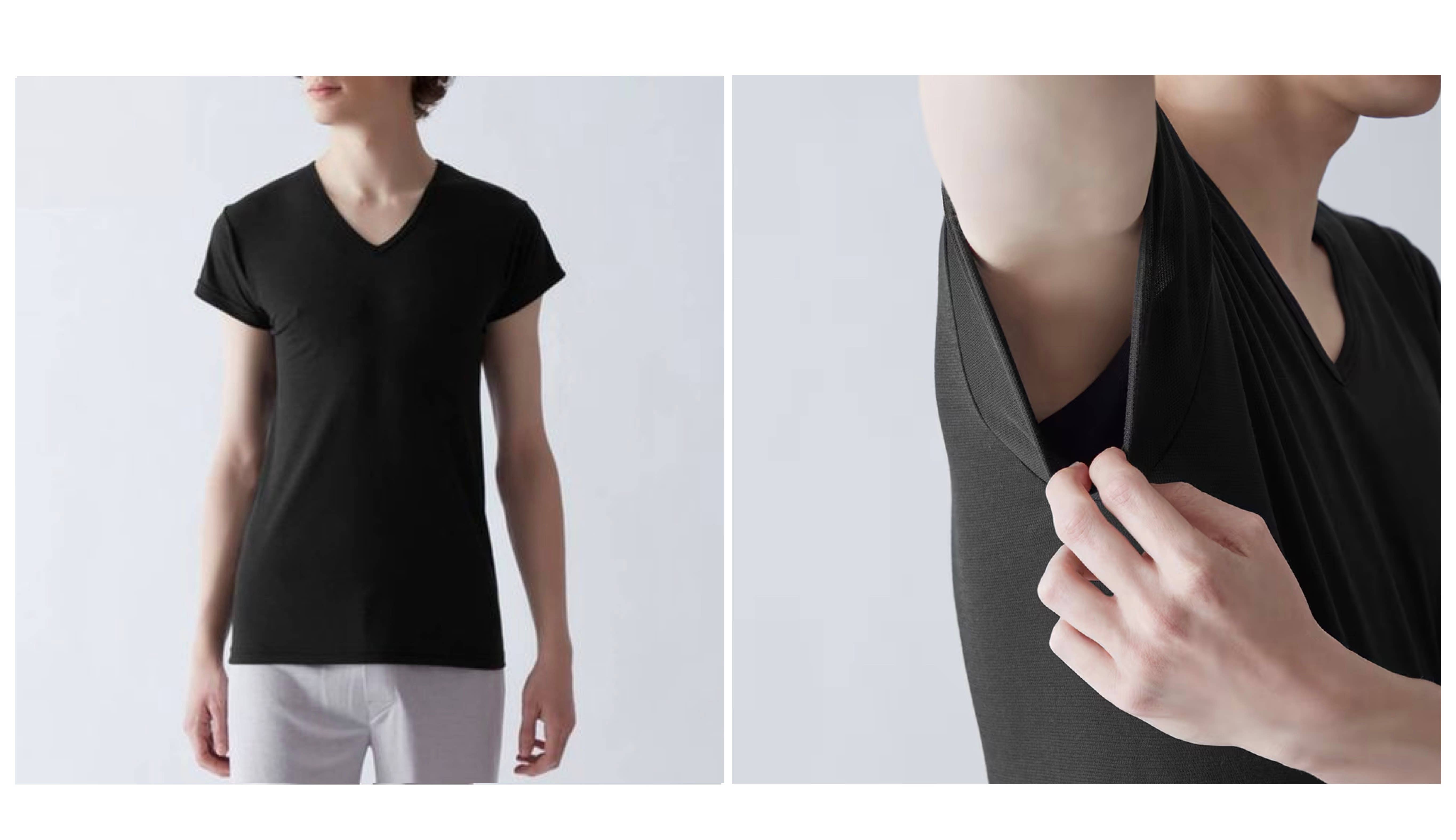 【アセドロン/鹿の子】VネックTシャツ(汗取りパッド付)(短袖)<MCA712P>