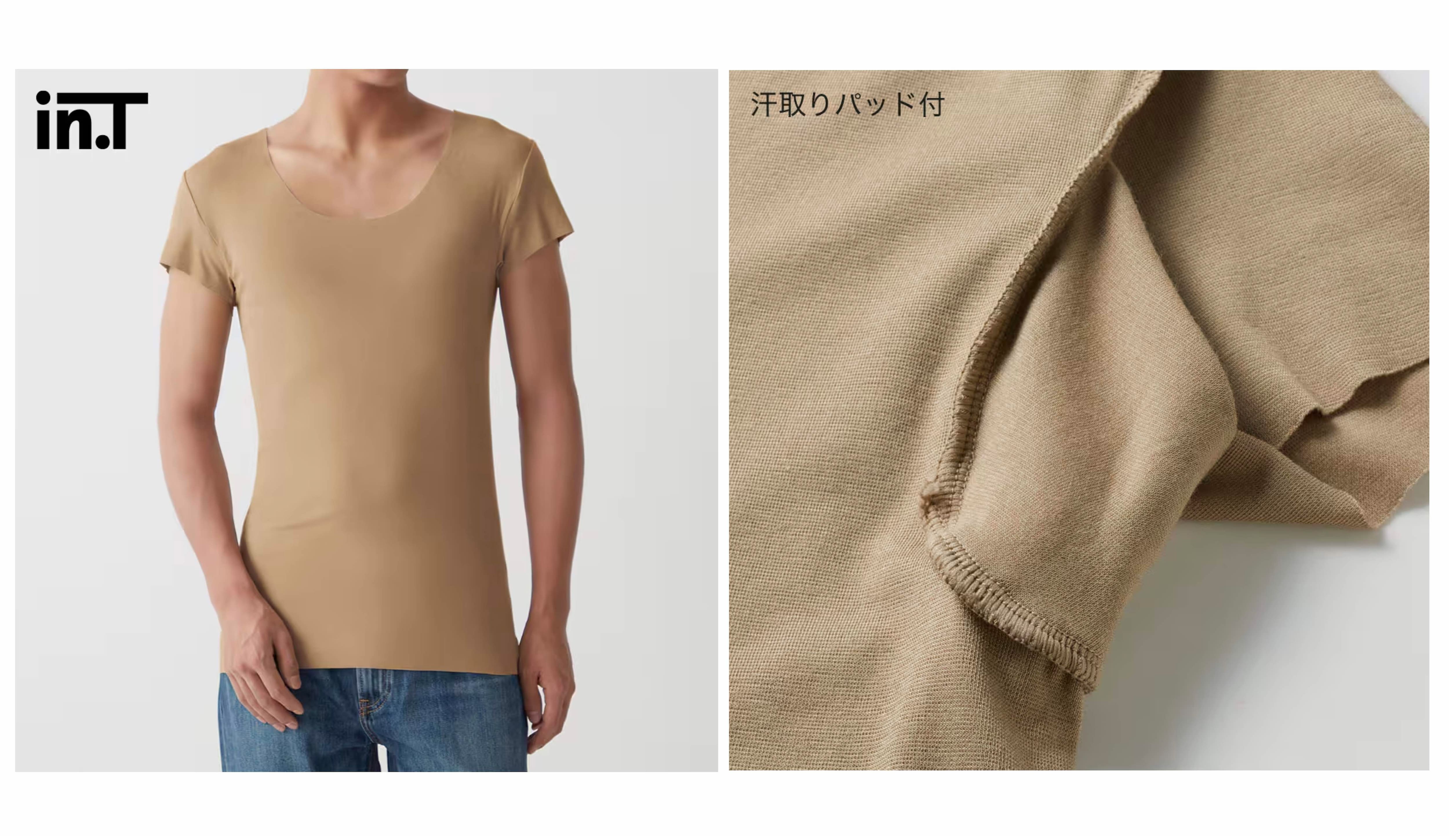 in.T(インティー)【Ｔシャツ専用】袖あり・汗取りパッド付きＴシャツ（短袖）<YV2613P>