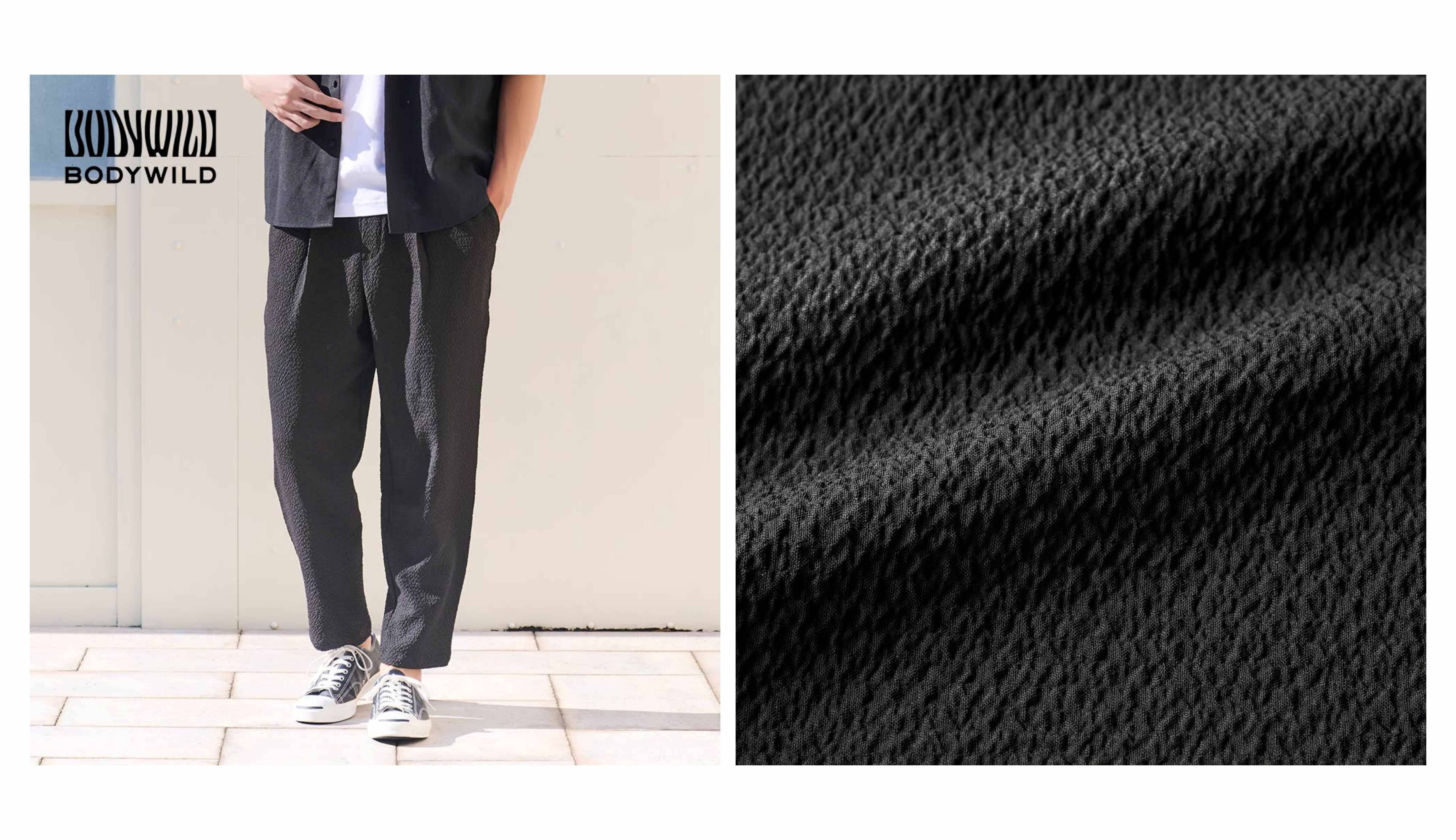 BODYWILD(ボディワイルド)【ライトストレッチ】タックワイドテーパードパンツ<BDZ181>