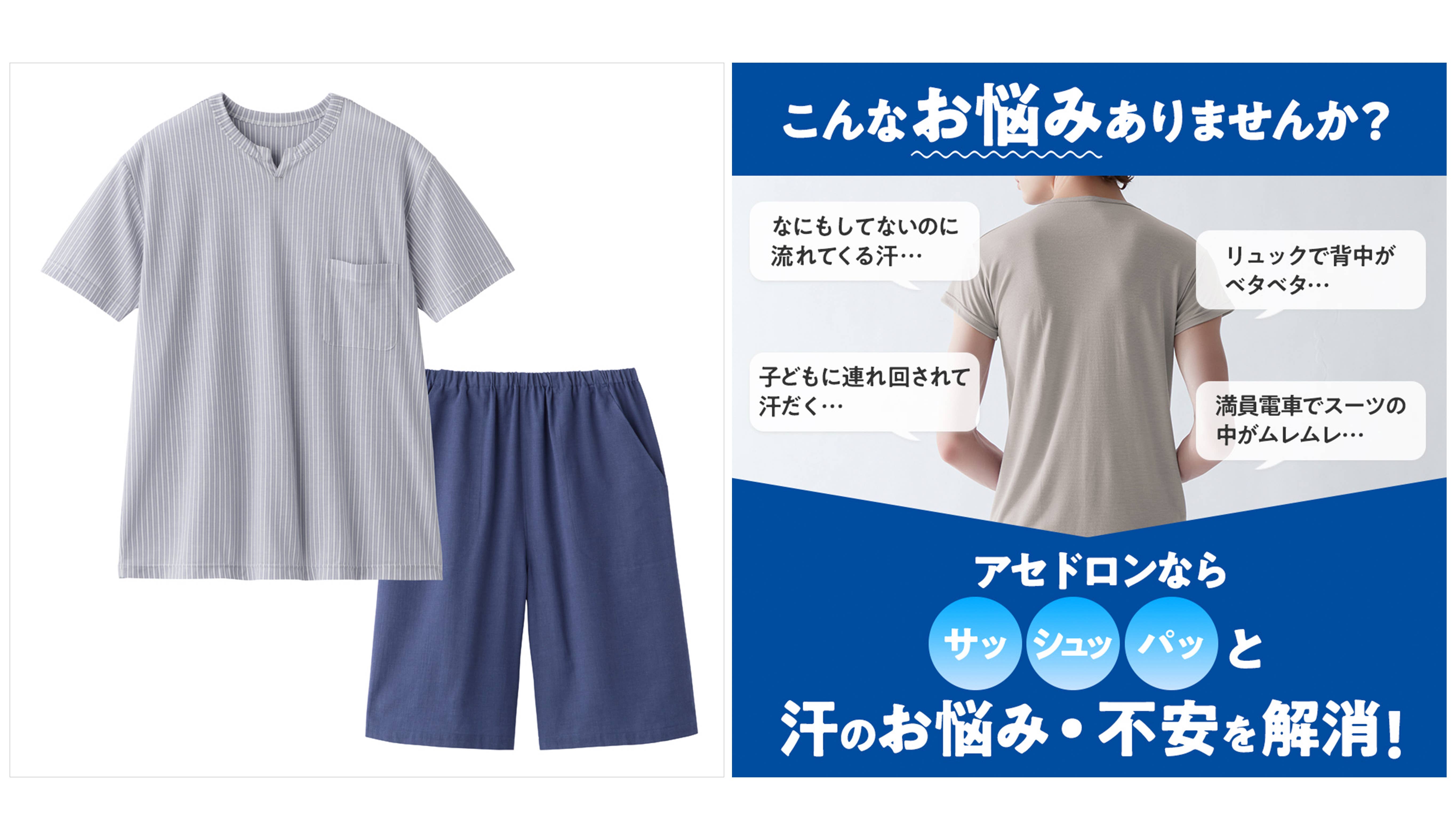 【アセドロン】綿混 ドライメッシュ 半袖5分丈パンツ ルームウェア<SL1026>