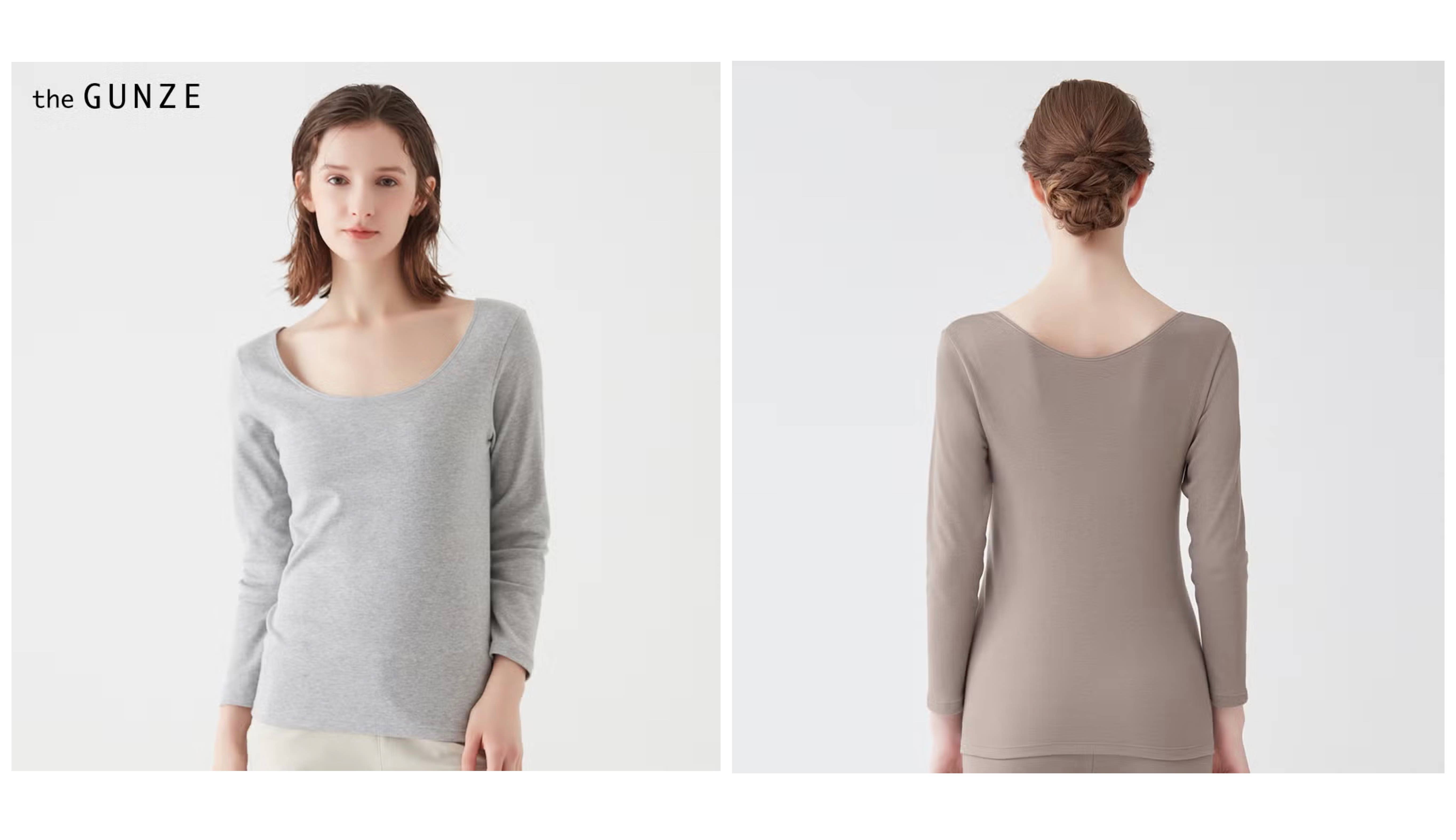 the GUNZE(ザグンゼ)【冬の綿100%】8分袖インナー(えりあき広め)<CK4547>