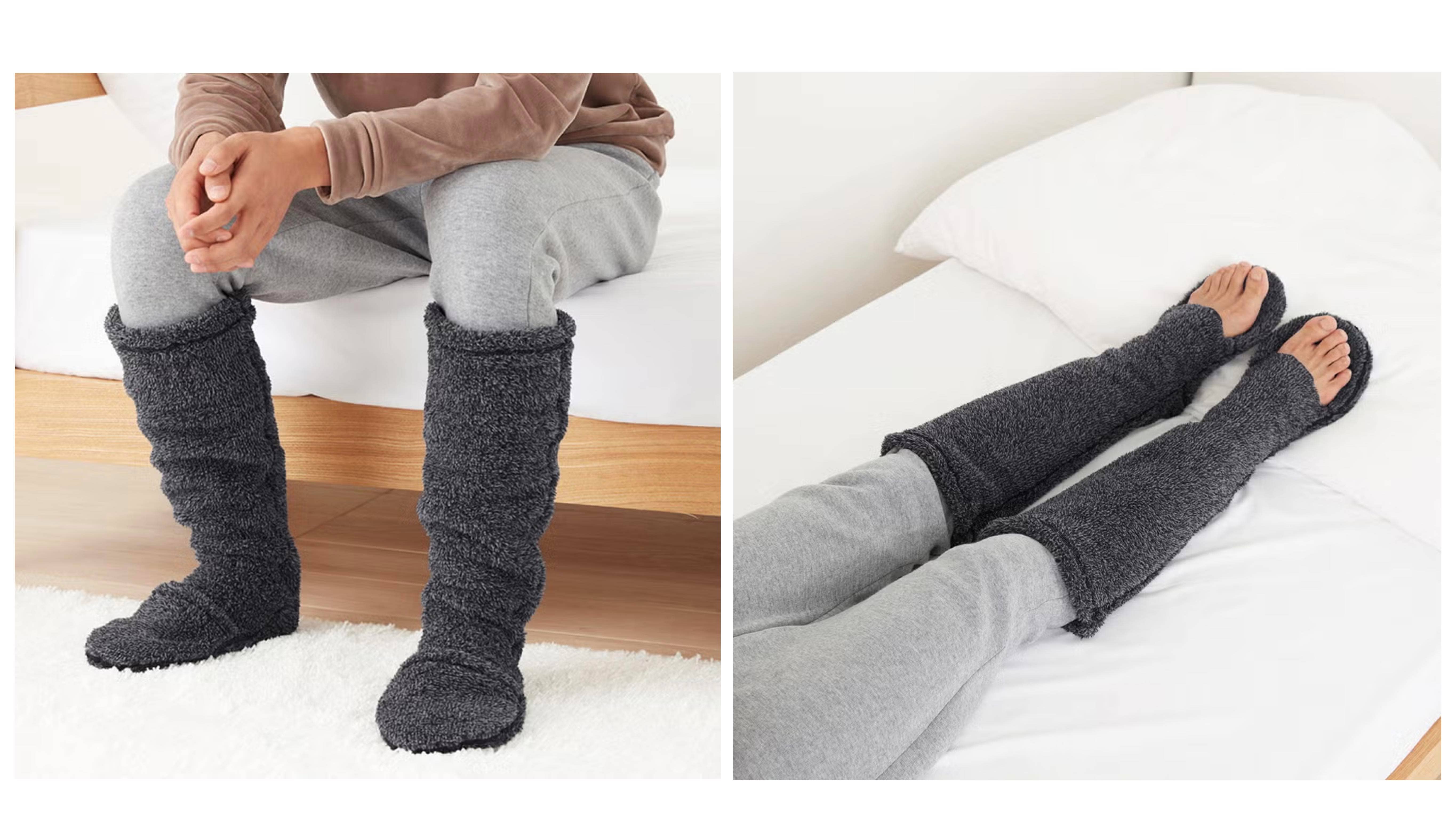 【おやすみ】2wayつま先開閉ロング丈ソックス<AUS371>