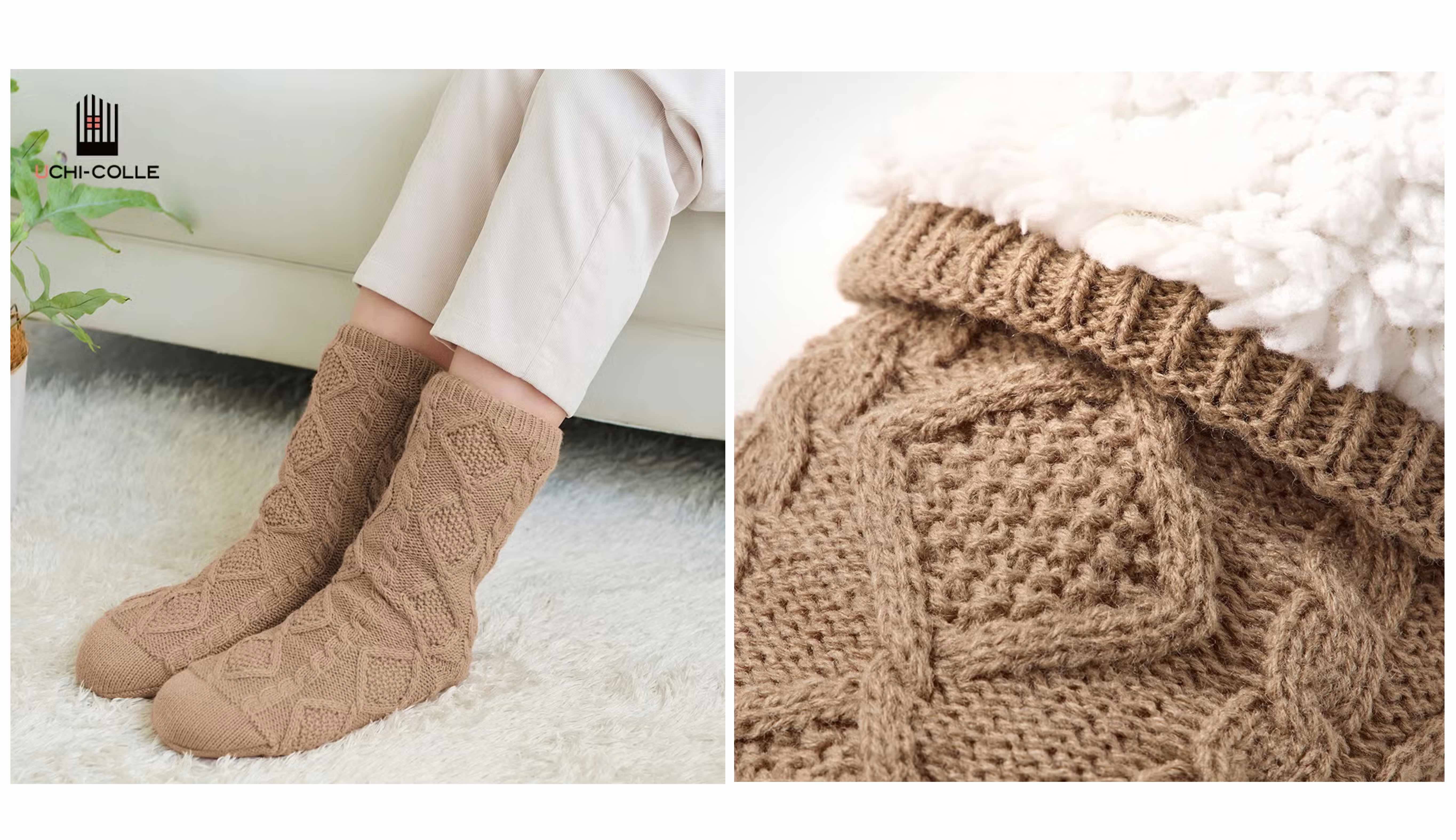 UCHI-COLLE(ウチコレ)【極厚・内側ボア】ルームソックス クルー丈 ケーブル柄<AUY643>