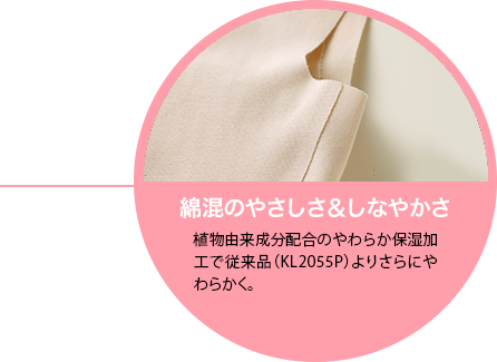 植物由来成分配合のやわらか保湿加工で従来品（KL2055P）よりさらにやわらかく。
