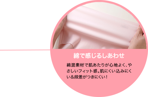 綿で感じるしあわせ 綿混素材で肌あたりが心地よく、締め付け感ナシ。肌にくい込みにくい＆段差がつきにくい！