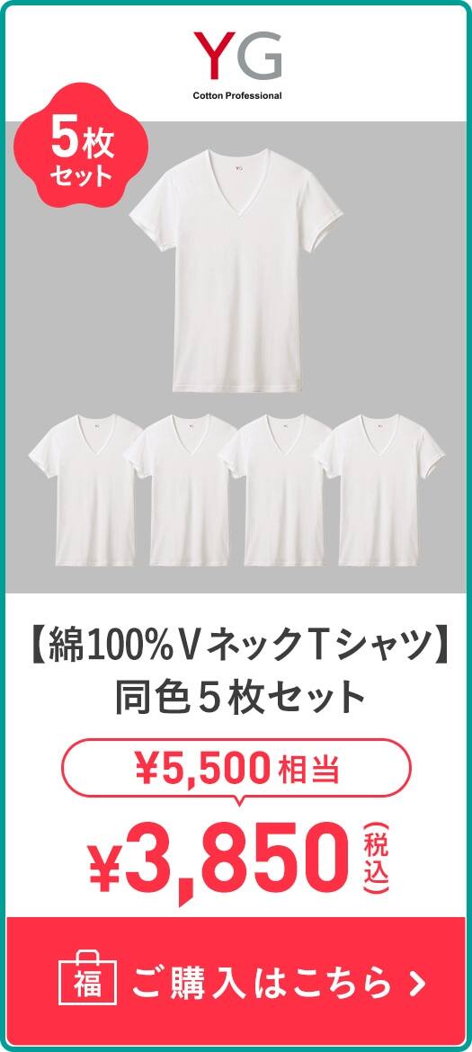 【綿100%ＶネックＴシャツ】同色5枚セット
