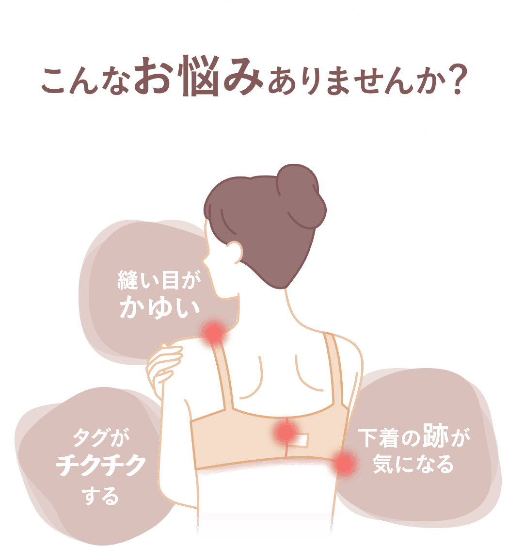 こんなお悩みありませんか？ 「縫い目がかゆい」「タグがチクチクする」「下着の跡が気になる」