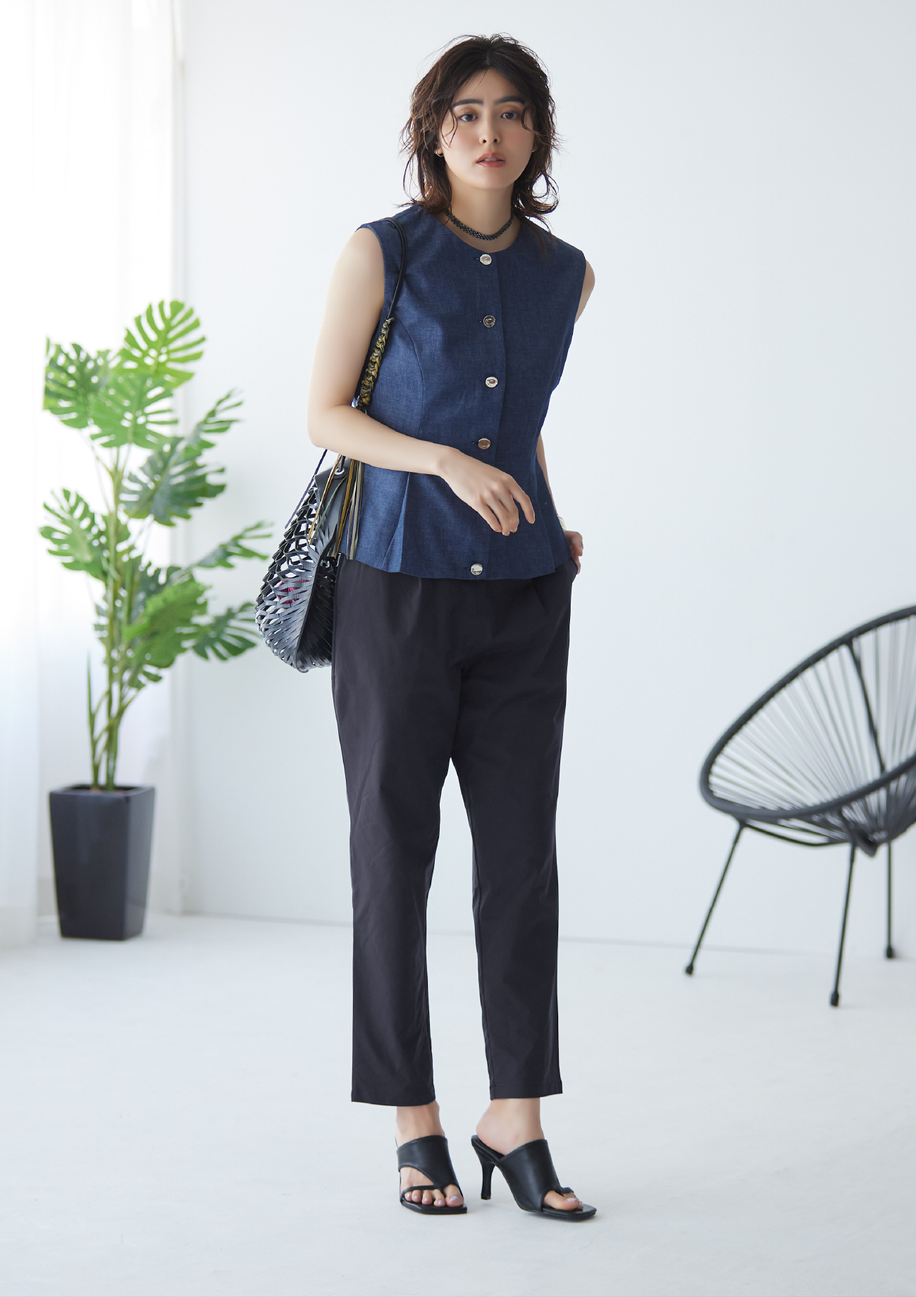 168cm L ネイビー着用